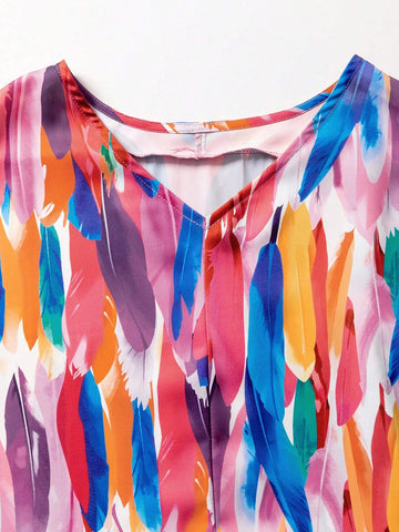 Astylish Print Short Sleeve V Neck Tops