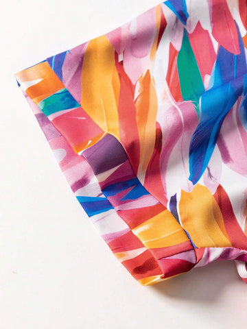 Astylish Print Short Sleeve V Neck Tops