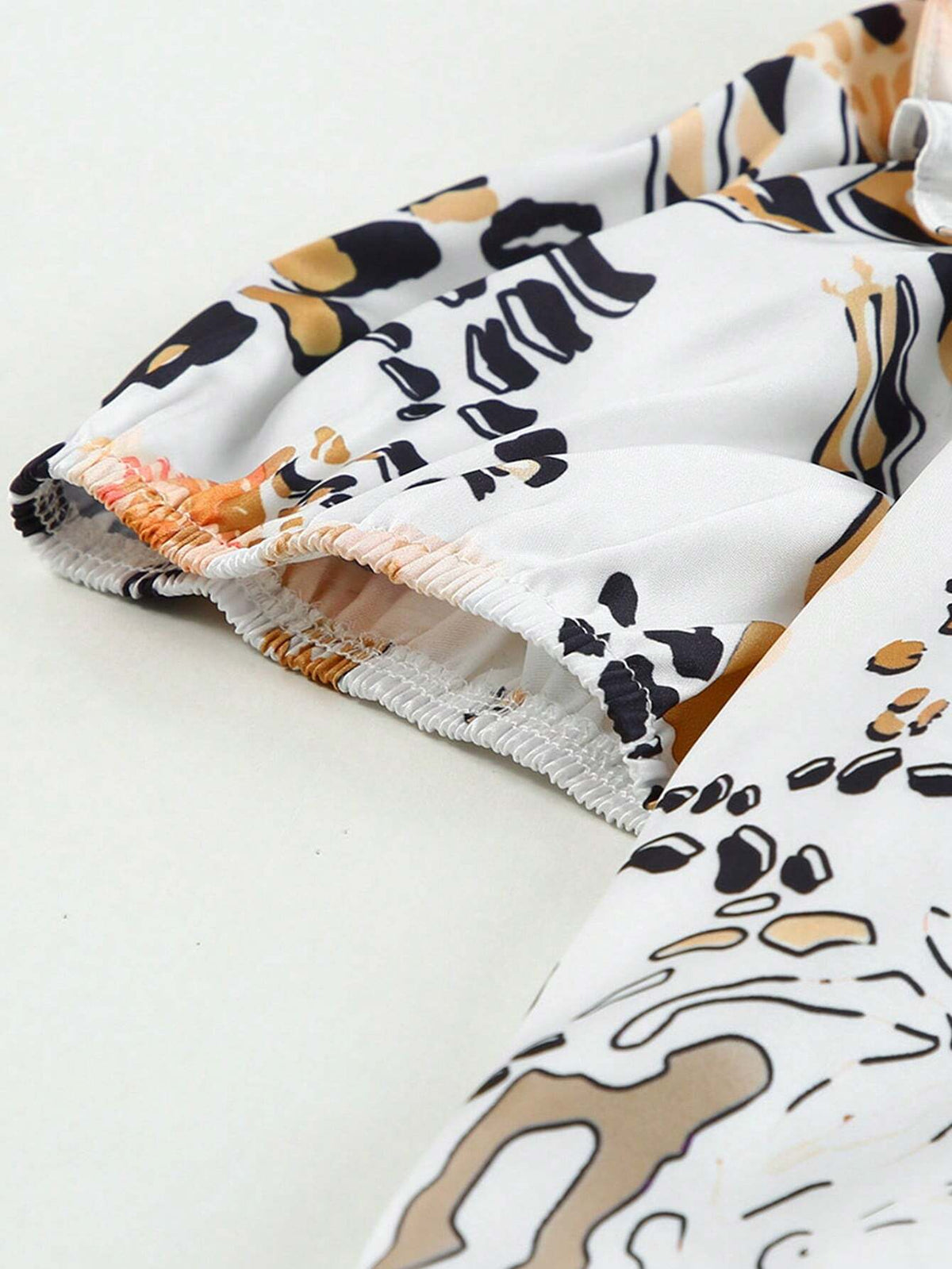 Astylish Women's Gold Leopard Floral Print Split Neck Puff Sleeve Blouse