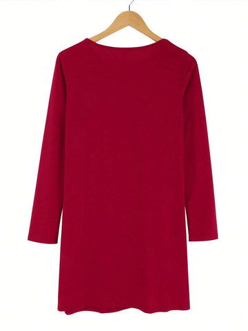 Asymmetric Hem Dress Women Casual Crew Neck Long Sleeve Spring Fall Outfits