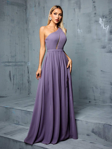 Asymmetric Neckline & Hollow Out Design A-line Bridesmaid Long Dress