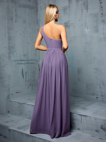 Asymmetric Neckline & Hollow Out Design A-line Bridesmaid Long Dress