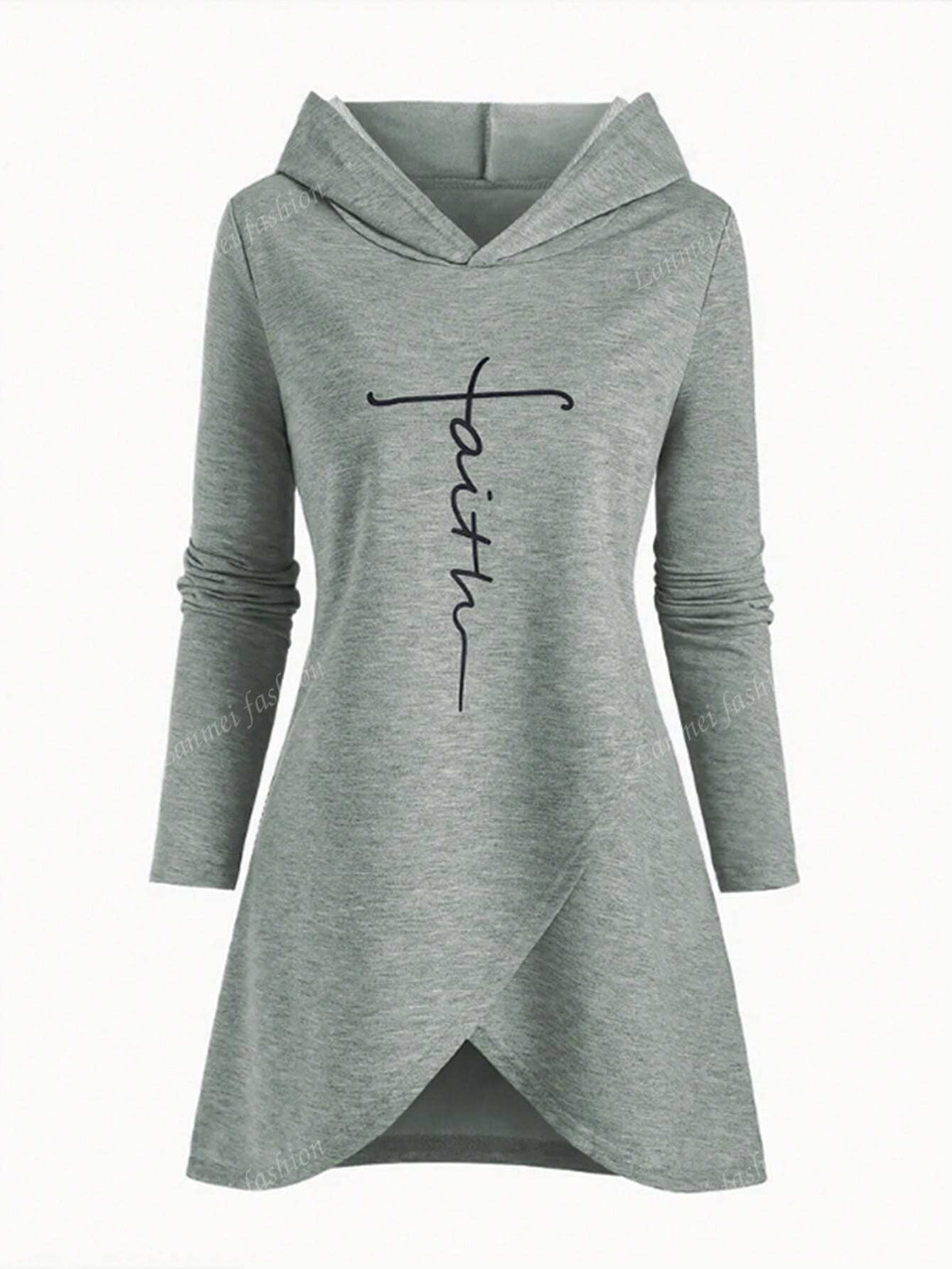 Asymmetrical Hem Long Sleeve Hoodie Dress