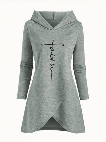 Asymmetrical Hem Long Sleeve Hoodie Dress