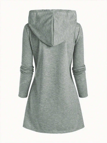 Asymmetrical Hem Long Sleeve Hoodie Dress