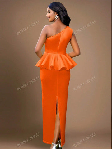 Asymmetrical Neck Floral Ruffled Bodycon Dress