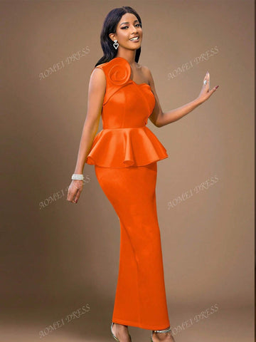 Asymmetrical Neck Floral Ruffled Bodycon Dress