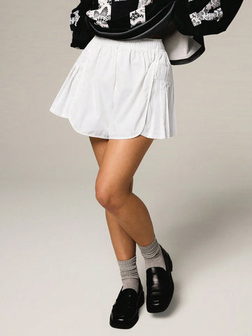 Athîral 1pc Women Solid Color Elastic Waist With Pockets Casual Shorts