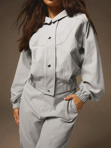 Athîral 2pcs/Set Women Casual Front Button Long Sleeve Top And Loose Pants