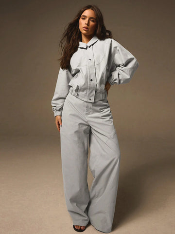 Athîral 2pcs/Set Women Casual Front Button Long Sleeve Top And Loose Pants