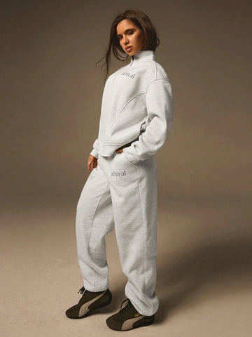 Athîral 2pcs/Set Women Letter Print Front Zipper Long Sleeve Top And Long Pants