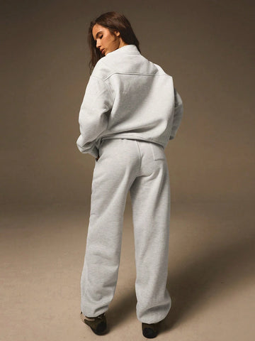 Athîral 2pcs/Set Women Letter Print Front Zipper Long Sleeve Top And Long Pants