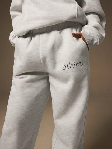 Athîral 2pcs/Set Women Letter Print Front Zipper Long Sleeve Top And Long Pants