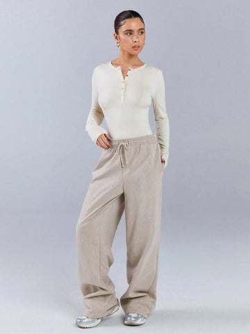 Athîral Women Plain Front Button Long Sleeve Casual Bodysuit