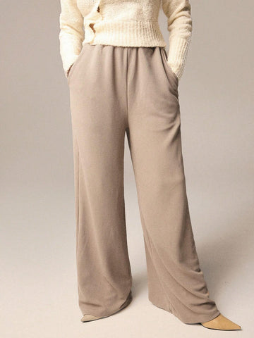 Athîral Women Solid Color Pocket Wide Leg Loose Casual Sweatpants