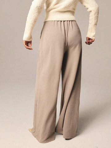 Athîral Women Solid Color Pocket Wide Leg Loose Casual Sweatpants