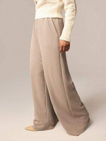Athîral Women Solid Color Pocket Wide Leg Loose Casual Sweatpants