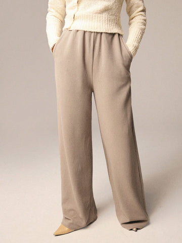 Athîral Women Solid Color Pocket Wide Leg Loose Casual Sweatpants