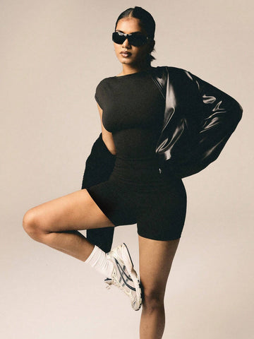 Athîral Women Solid Color Round Neck Batwing Sleeve Casual Jumpsuit