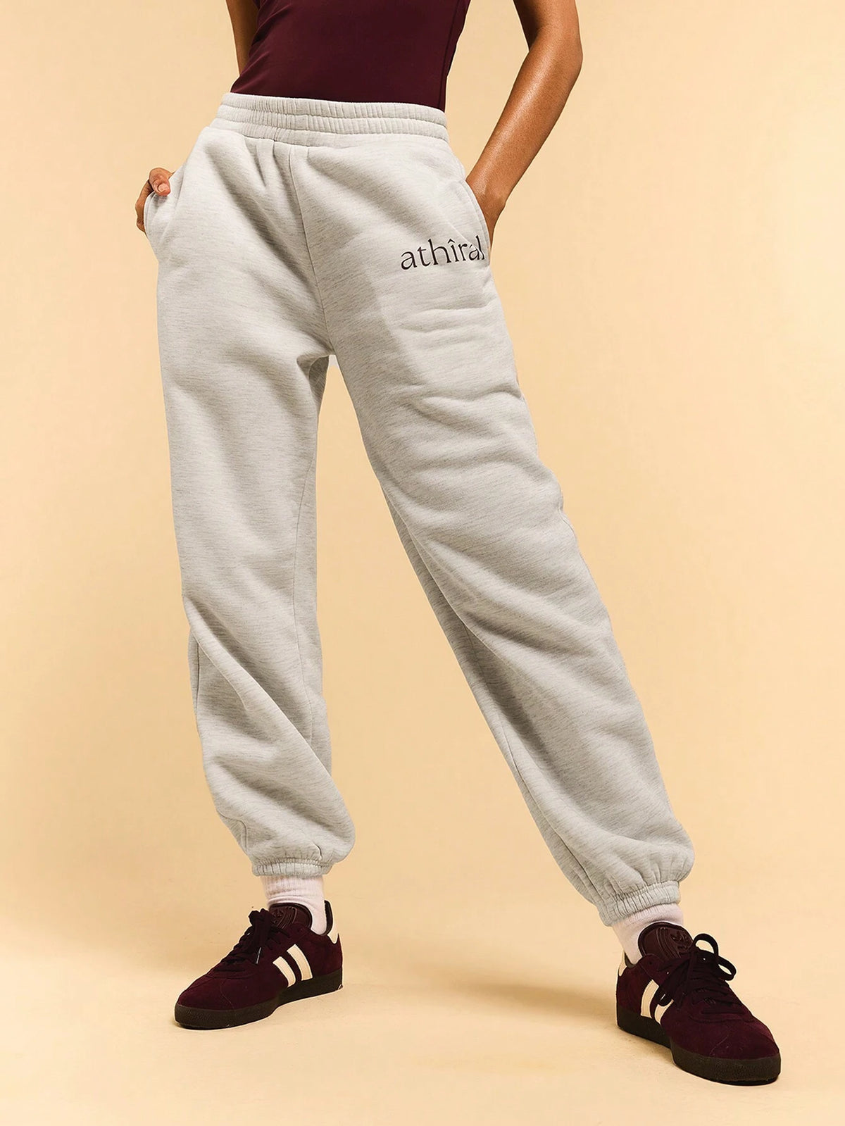 Athîral Women's Letter Print Pocket Grey Marl Pocket Drawstring Elastic Leg Casual Sweatpants Fall/Winter