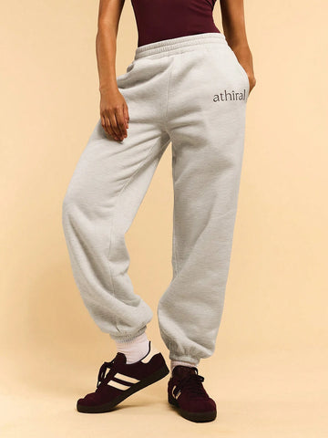 Athîral Women's Letter Print Pocket Grey Marl Pocket Drawstring Elastic Leg Casual Sweatpants Fall/Winter