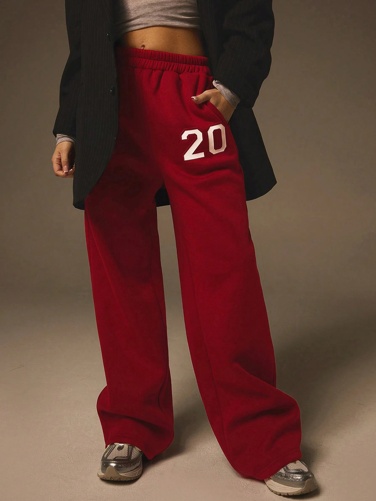 Athîral Women's Solid Color Digit Print Casual Sweatpants, Minimalist & Fashion For Everyday Wear