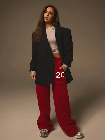 Athîral Women's Solid Color Digit Print Casual Sweatpants, Minimalist & Fashion For Everyday Wear