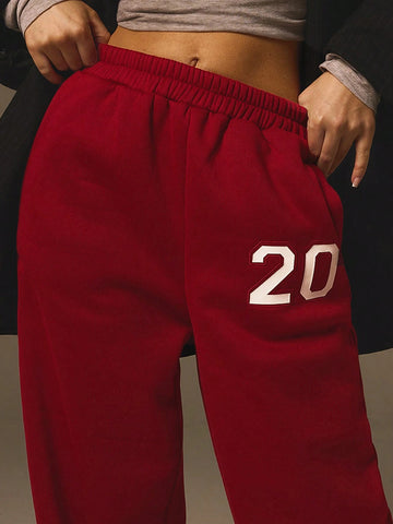 Athîral Women's Solid Color Digit Print Casual Sweatpants, Minimalist & Fashion For Everyday Wear