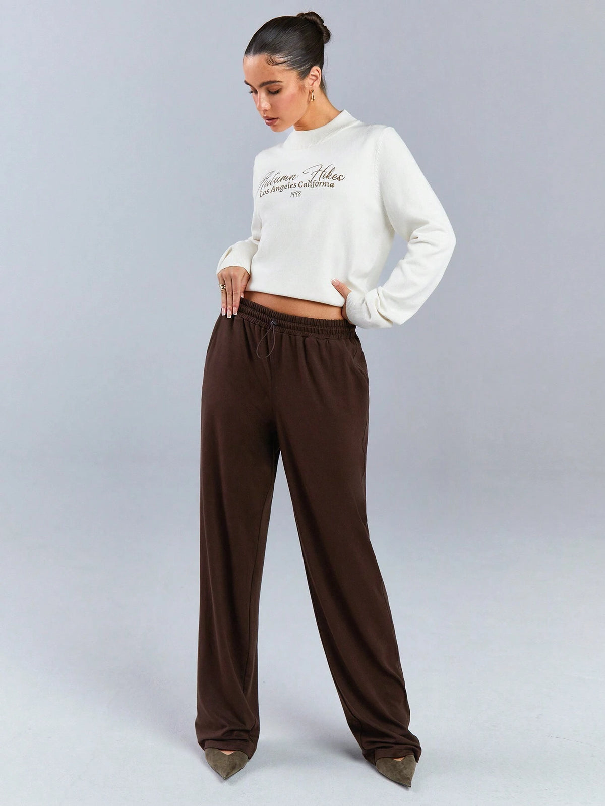 Athîral Women's Solid Color Elastic Waist Pocket Casual Pants