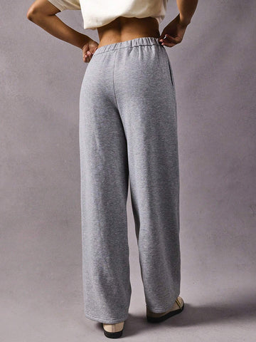 Athîral Women's Solid Color Stick Design Pocket Loose Straight Casual Sweatpants