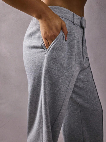 Athîral Women's Solid Color Stick Design Pocket Loose Straight Casual Sweatpants