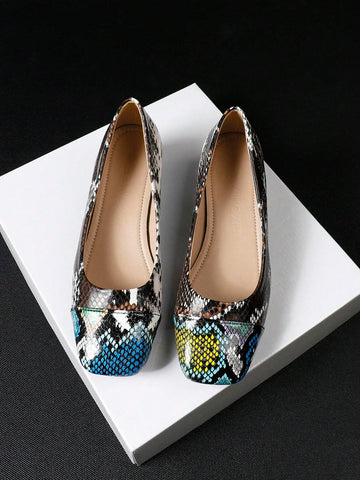 Attention: Patchwork Random Print High-Heel Slip-On Flats For Women,