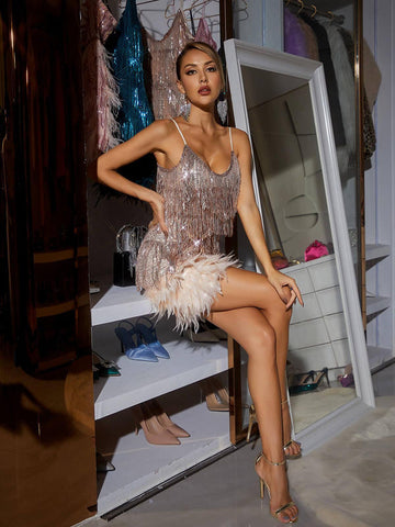 Austyn Tassel Feather Mini Dress