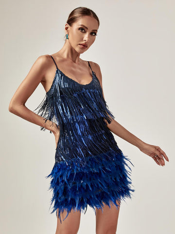 Austyn Tassel Feather Mini Dress