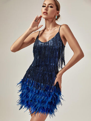 Austyn Tassel Feather Mini Dress