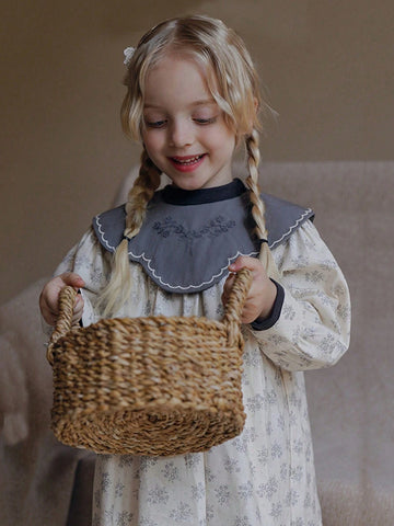 Autumn/Winter Girls' Vintage Embroidered Floral Collar Ditsy Floral Dress
