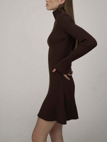 Autumn/Winter High Collar Solid Sweater Top And High Waist A-Line Short Knit Dress For Women