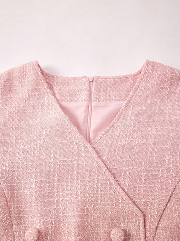 Autumn/Winter V-Neck Long Sleeve Faux Fur Hemline Knitting Fabric Women Dress, Mommy And Me Matching Outfits (2 Pieces Are Sold Separately)