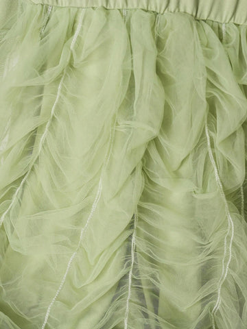 Autumn/Winter Young Girl Dress, Elegant Princess Contrast Lace Style, Soft Tulle, Mint Green & Seasonal Tones, Comfortable & Charming