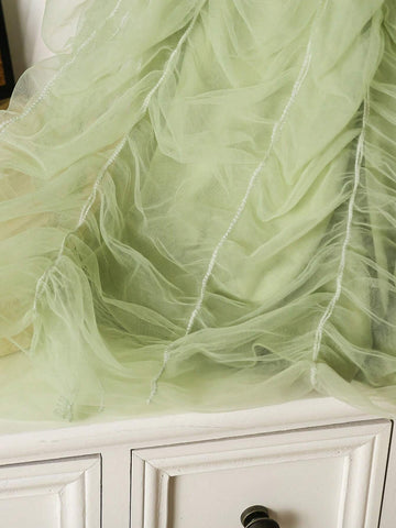 Autumn/Winter Young Girl Dress, Elegant Princess Contrast Lace Style, Soft Tulle, Mint Green & Seasonal Tones, Comfortable & Charming
