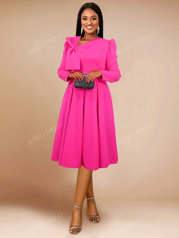 Autumn Asymmetric Collar Bowknot A-Line Elegant Dress