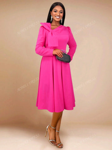 Autumn Asymmetric Collar Bowknot A-Line Elegant Dress