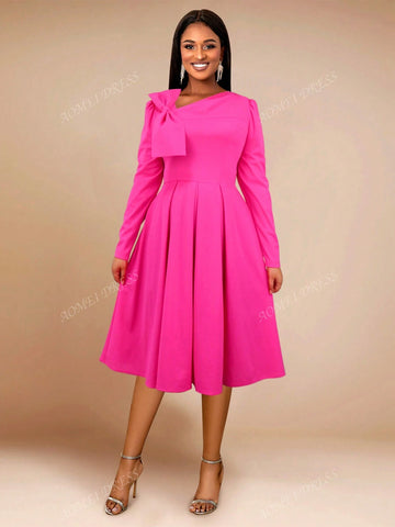 Autumn Asymmetric Collar Bowknot A-Line Elegant Dress