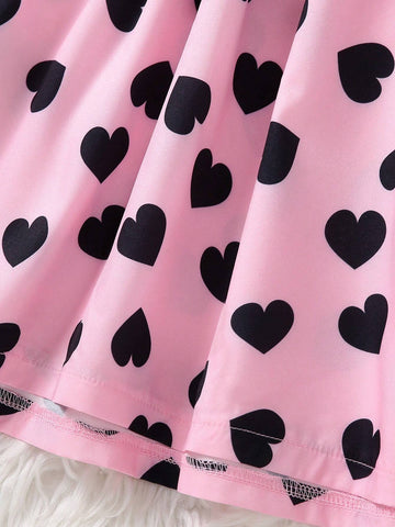 Autumn Black & Pink Patchwork Heart Decor Casual Long Sleeve Dress
