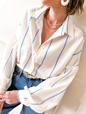 Autumn Casual Striped Drop-Shoulder Loose Shirt