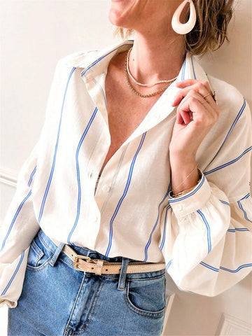 Autumn Casual Striped Drop-Shoulder Loose Shirt