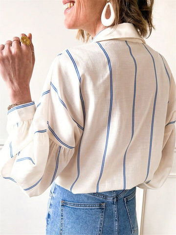 Autumn Casual Striped Drop-Shoulder Loose Shirt