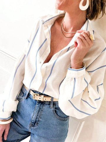 Autumn Casual Striped Drop-Shoulder Loose Shirt