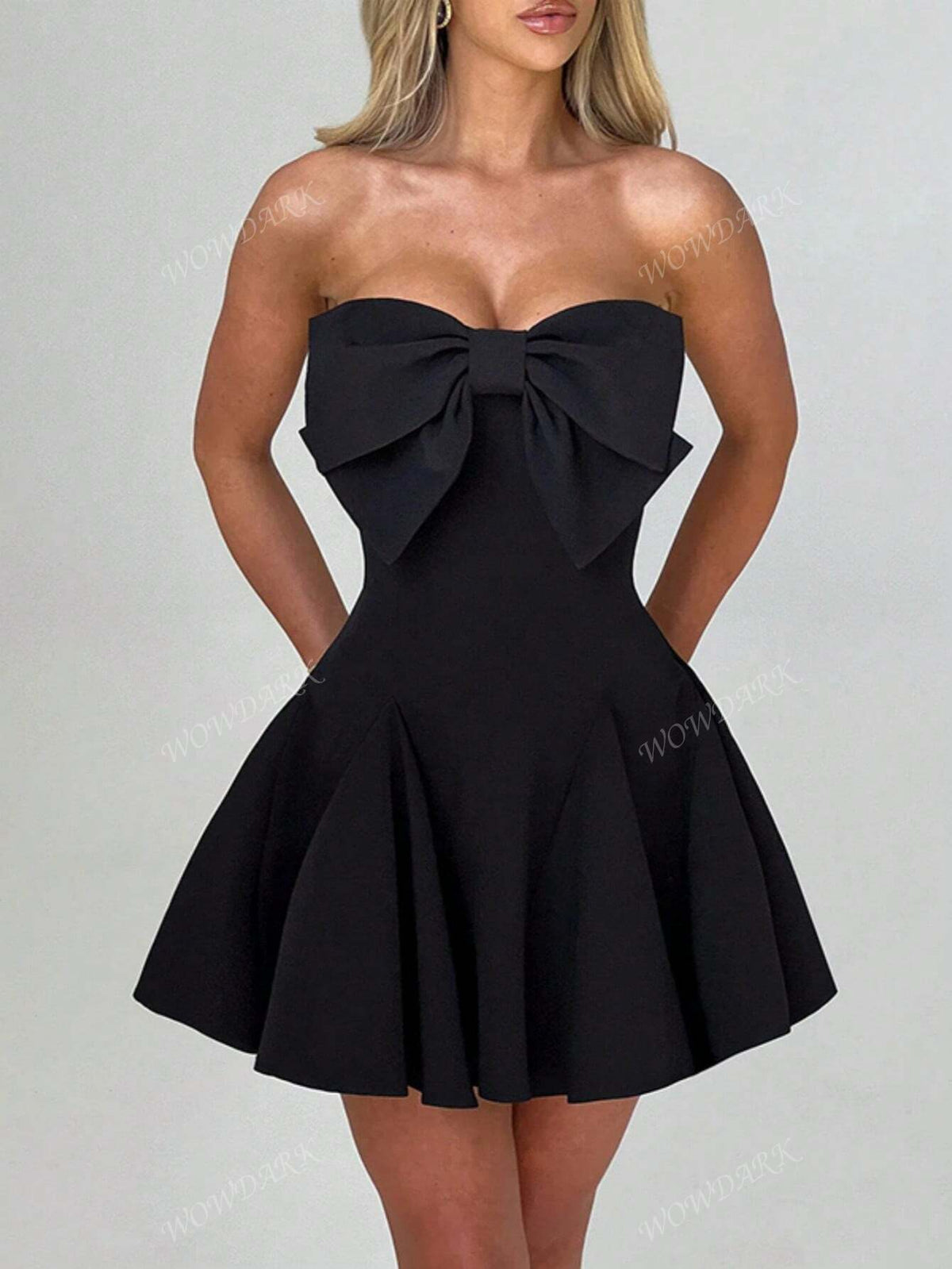 Autumn Elegant Sleeveless Solid Color Bow Decor Dress