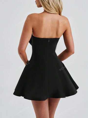 Autumn Elegant Sleeveless Solid Color Bow Decor Dress